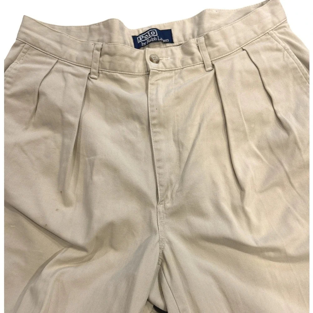 Polo Ralph Lauren Men 34x29 Pleated Chino Pants Khaki 100% Cotton‎